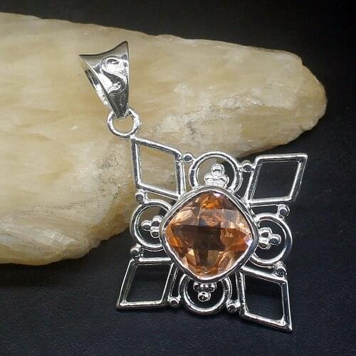 Gemstonefactory Jewelry Big Promotion 925 Silver Gushing Square Honey Topaz Women Ladies Mom Gifts Necklace Pendant 20213848