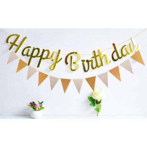 Happy Birthday Rose Gold Paper Banner Garland 1st Baby Shower Adult Bunting Garland Flag Kid Birthday Party Decoration Supplies