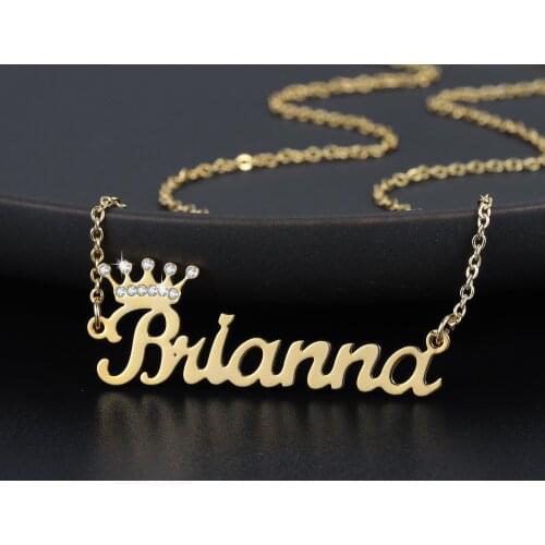 Customized Crown Personalized Name Necklace Crown iced Out Crystal Zircon Letter Pendant Necklace Womens Stainless Steel Gift