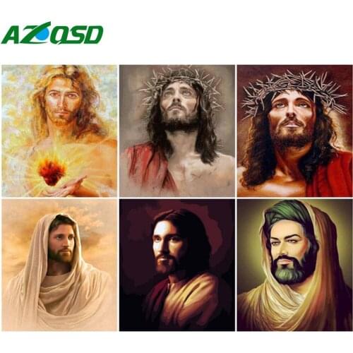 AZQSD Painting By Number Jesus Drawing On Canvas Diy Frame Paint By Numbers Classical Figure Kits Modern Wall Art Gifts