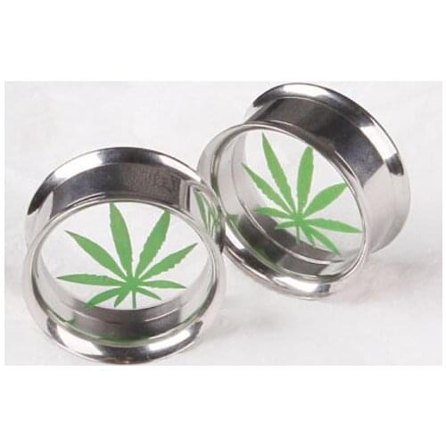 Fashion mens ear plugs and tunnels surgical steel leaf logo big size 6mm-16mm tapers expanders body piercing jewelry for women