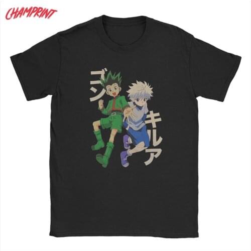 Mens T-Shirts Hunter X Hunter Killua Zoldyck Vintage Cotton Tee Shirt Short Sleeve Anime T Shirt Round Neck Clothes Printed