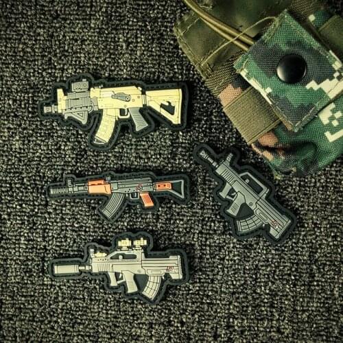 PVC Weapon Stickers Plastic Army AK97 Gun Velcro Patches Military AKM GunTactical Cool Outdoor Cloth Bag Hat Magic Paste Badge