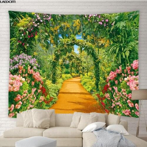 Arched Flower Path Tapestry Garden Natural Scenery Mandala Wall Hanging Bohemia Living Room Bedroom Home Decor Big Tablecloth