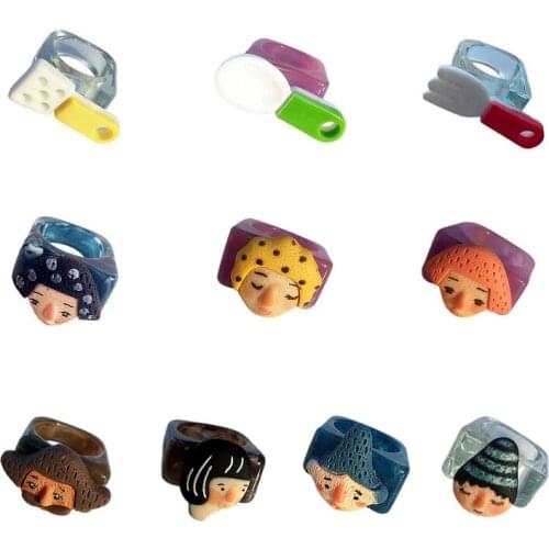 New Korea Cute Colorful Cartoon Jewellery Ladies Finger Rings Geometric Resin Ring Sets for Female Male Best Party Jewelry Gifts