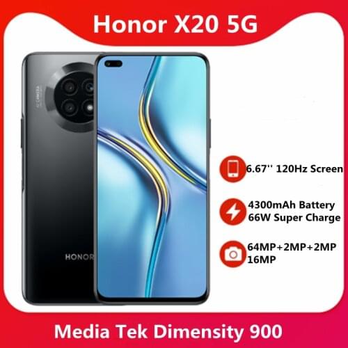 Original Honor X20 5G Smart Phone 6.67 Inch 2376x1080 120Hz LCD Screen 4300mAh Battery 66W Super Charge 6nm 64MP Main Camera