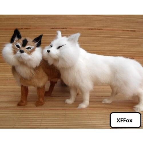 A pair of real life white&yellow fox models plastic&furs simulation standing fox dolls gift about 35x12x23cm xf1778
