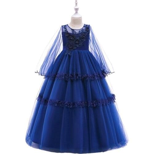 Girls Dress Princess Lace Dress Kids Flower Embroidery Dress For Girls Vintage Children Dresses Wedding Party Formal Ball Gown