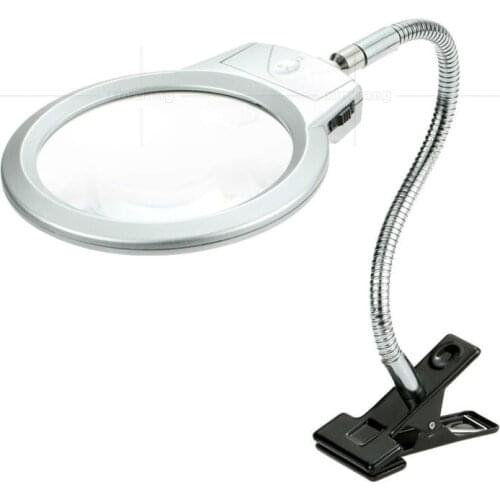 107mm clip-on ABS plastic metal hose with LED light portable desktop 2.5X-5X magnifying glass acrylic optical lens