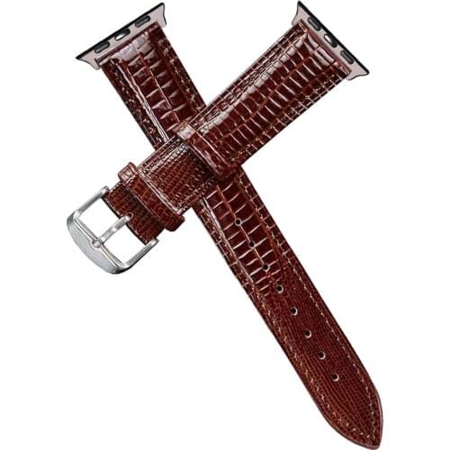 Brown Black Lizard Texture Leather Strap Band for Apple Watch Series 6 5 4 3 2 1 SE 42mm 44mm 38mm 40mm