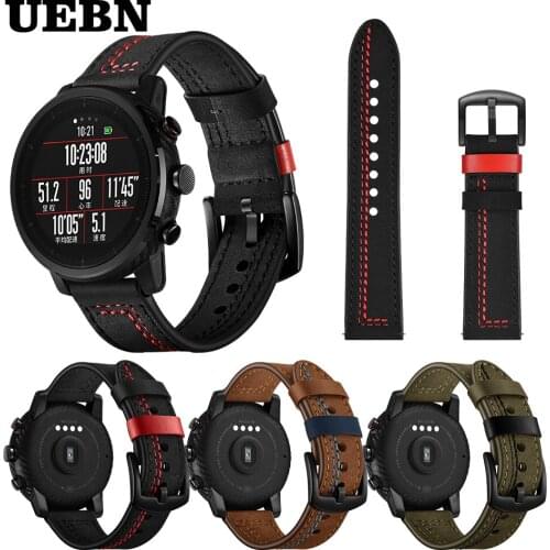 UEBN 22mm Luxury Leather Wrist Strap For Huami Amazfit GTR 47mm/Pace/Stratos 2/2S Band for Samsung Gear S3 Bracelet Watchbands