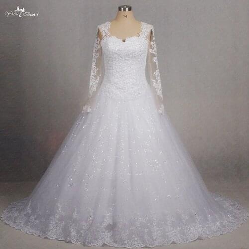 RSW1298 Manga Longa Branco Vestidos De Noiva Princesa