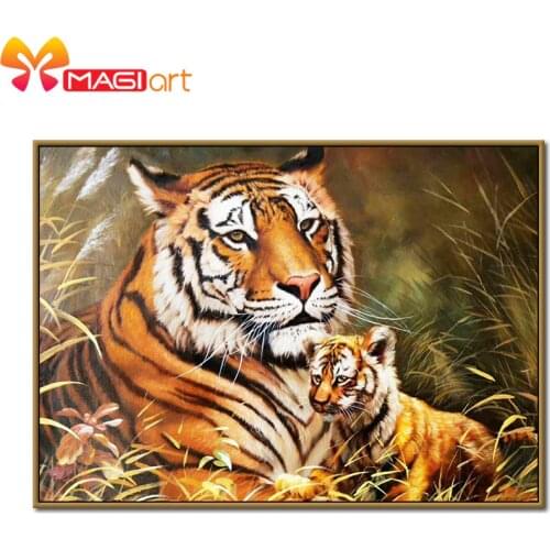 Cross stitch kits Embroidery needlework sets 11CT water soluble canvas patterns 14CT Animals Tiger Mother and Son-NCMA015