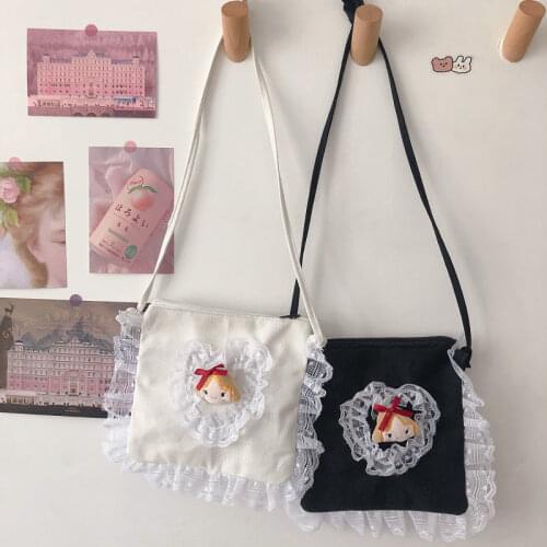 Women Lolita Bag Lace Girl Heart Cute Jk Messenger Bag Korean Style Shoulder Small Bag Female Handbag