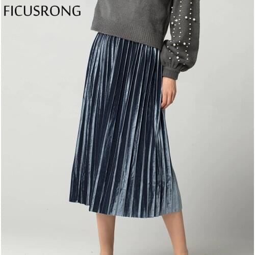 New 7 Colors Autumn Winter High Waisted Skinny Female Velvet Skirt Pleated Skirts Elegant Plus Size Women Skirt FICUSRONG