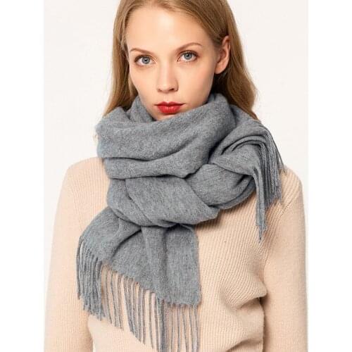 100% Pure Wool Scarf Women Luxury 2019 Shawls and Wraps for Ladies Solid Pashmina Neckerchief Tassel Winter Warm Wool Scarves