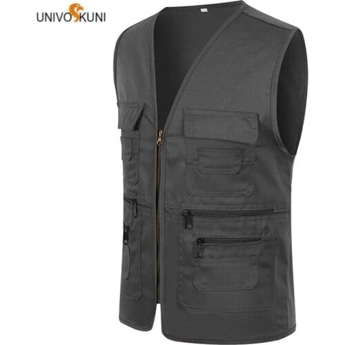 2019 Gilet New Men Vest Work Wear Volunteer Soild Color Overalls Chest Pocket Male Big Size 3XL Clothing Colete Masculino