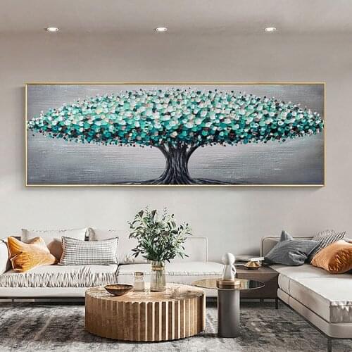 100%Hand Painted Green Tree Thick Knife Painting Abstract Oil Painting Interior Decoration Painting Bedroom Living Room Decor