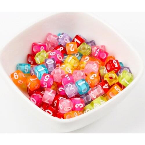 100Pcs Transparent White Mixed Acrylic Number Cube Spacer beads for jewelry making DIY 6x6mm