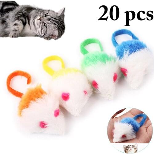 20PCS Solid Color Long Tail Mouse Cat Toy Plush Interactive Pet Play Toy Training Toy For Cats Kittens