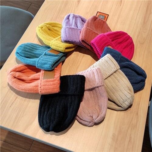 2020 Korean Fashion Candy Colored Woolen Hats For Women Purple Blue Pink Yellow Black Warm Knitted Winter Hat Beanies bonnet