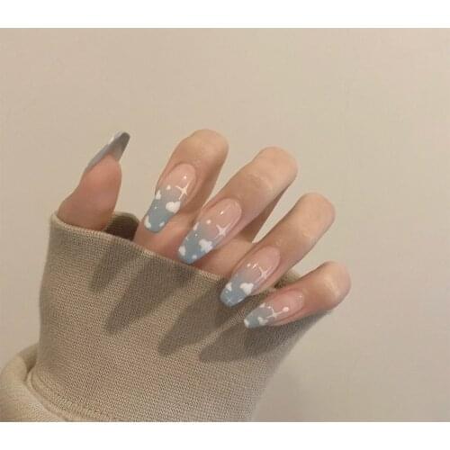 24Pcs Press On Nails Fake Nails French Tips False Nails Artificial Nails Nail Tips With 24Pcs Adhesive Tapes