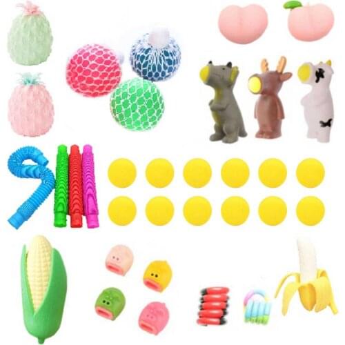 34 PCS Squeeze Toy Non-toxic Durable Educational Toy Set Decompression Toy Fidget Simple Toys