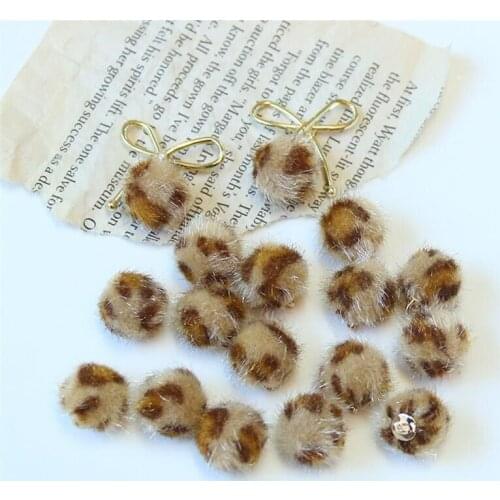 5PCS 13 mm Plush Leopard Spotted Ball Pendant Acces Beads For Jewelry Making DIY Handmade Earrings Jewelry Button Wholesale