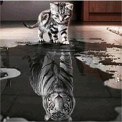 5D DIY Diamond Painting Embroidery Cat & Tiger Cross Stitch Kit Decor +Tools