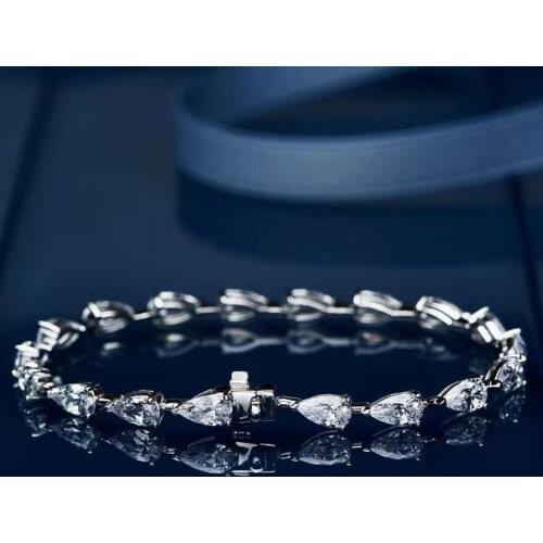 925 Sterling Silver European Fashion Wrist High Carbon Diamond Waterdrop Bracelets For Women Wedding Engagement Fine Jewelry