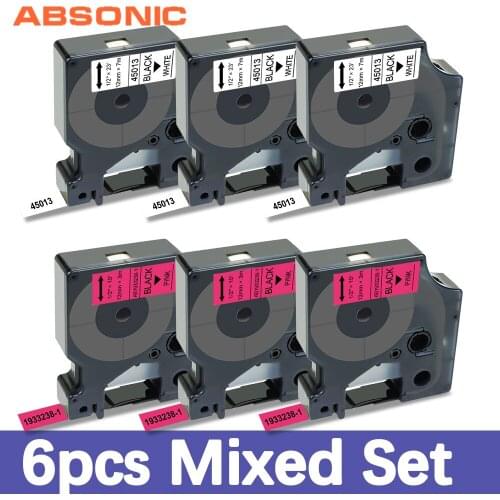 Absonic 6PK 45013 12mm Compatible Dymo D1 Fluorescent Label Tapes 1933238-1 for Dymo LabelManager 160 280 LabelPoint Label Maker