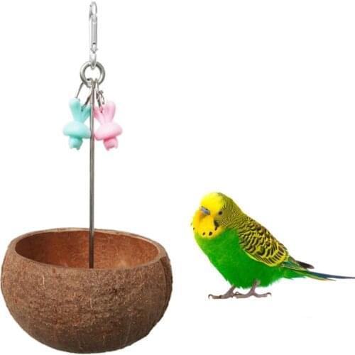 Parrot Hanging Feeder Coconut Shell Bird Food Bowl Birds Swing Pecking Toy for Parakeet Cage Accessories 25cm/9.8" Jy28 21