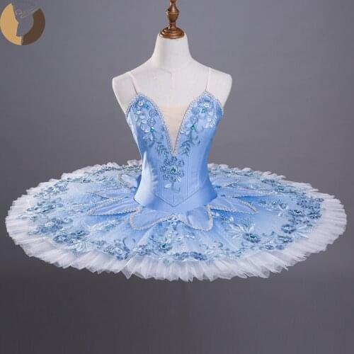 FLTOTURE Sky Blue Ballet Tutu Girls Professional Stage Costumes 10 Layers Custom Made Princess Florine Variation Pancake Skirts