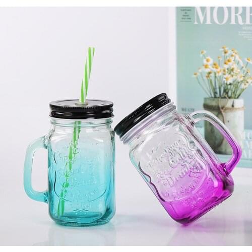 Cold Drink Glass Cup With Straws Lid Bubble Tea Cup Coffee Mug Gradient Color Milkshake Water Juice Milk Cola Ice Beer Bottles