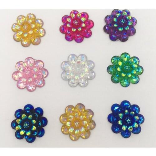 DIY 15PCS 16mm AB Resin 3 layer flower Rhinestone Flatback Wedding Buttons craft K04