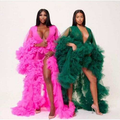 New Fashion Tulle Robes Long Sleeves For Photo Shoot Extra Puffy Ruffles Custom Made Maternity Dresses Plus Size 2021