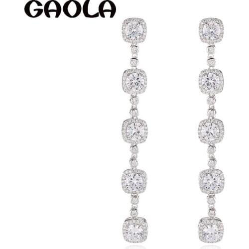 GAOLA High Quality Cubic Zircon Geometric Square Dangle Earrings For Women Bridal Jewelry GLE9269