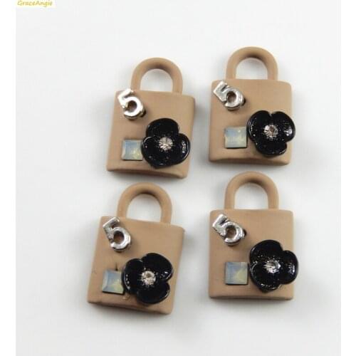 GraceAngie 12PCS Purple Clay Color Lock Shape with Flower and 5 Number Decorated Alloy Pendant Charms Jewelry Making Findings