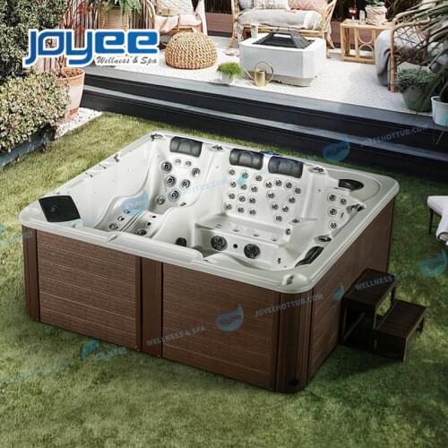 JOYEE Balcony 6 Person Modern Outdoor Large Oversized Bathtub Balboa Acrylic Outdoor Spa Massage Jacuzzi Hot Tub with LED jets