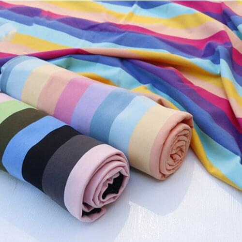 Colorful Rainbow Striped Knit Cotton Fabrics Summer Thin Elastic Spandex Stretch Cloth Bar Print Tissu DIY Sewing T-Shirts Dress