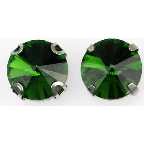 Round Grass Green 20Pcs/Bag Flatback Sew On Stones, Four Claws Silver Base AAA+ Glass Crystal For DIY Apparel/Shoes /Bags