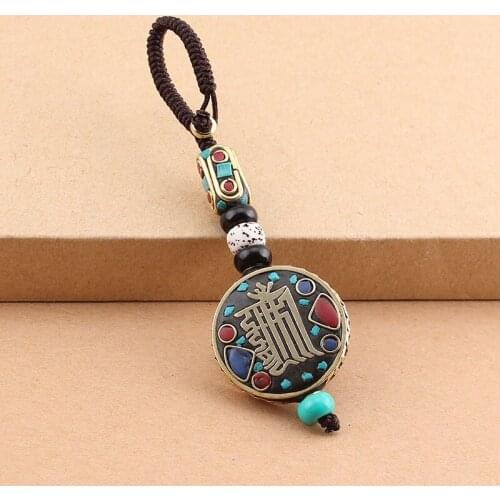 28 Styles Antique Copper Six-word Admonition Om Mani Padmei Hum Lucky Sunflower Keychains Vintage Buddha Yoga Car Key Holder