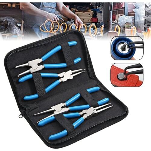 4pcs 7" 175mm Long Nose Circlip Pliers Set Snap Internal External Retaining Ring Pliers Kit DIY Staight Bent Plier Remover Tool