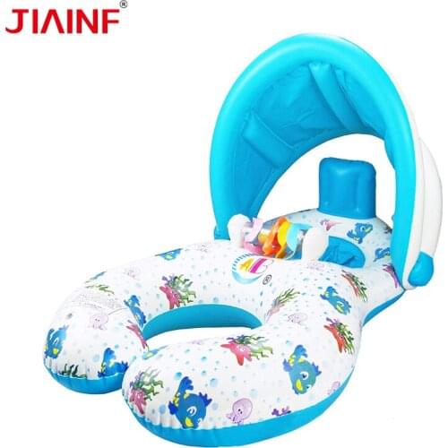 0-3 Age Portable Mother And Child Inflatable Buoy Anti-Rollover Safty Inflatable Circle With Subshade Swimming Pool Accessories