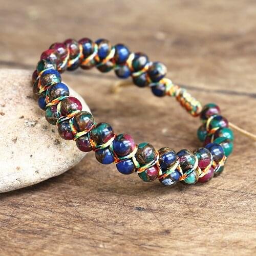6mm Cloisonne Beads Braided Bracelet Yoga Bohemia Women Men Friendship Strand Charm Bracelet Handmade Jewelry Accessories