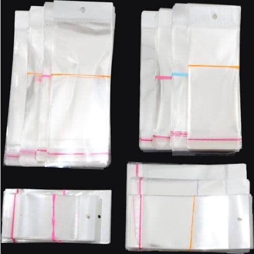 100 Pcs Transparent Self Adhesive Seal Plastic Storage Bag OPP Pack Bag With Hang Hole Retail Packaging Gift Bags