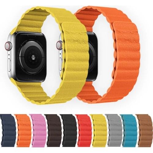 Magnetic Leather strap for Apple Watch band 44mm 40mm iWatch band 38mm 42mm bracelet correa apple watch serie 3 4 5 se 6 strap