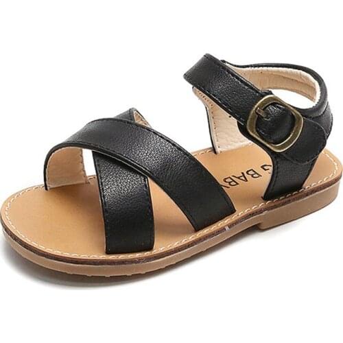 CAPSELLA Kids Boys Cross Over Strap Beach Sandals For Children Girls Non-Slip Hook & Loop Summer Gladiator Shoes Size 21-30