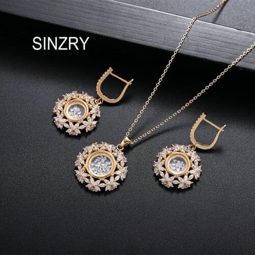 SINZRY HOT fashionable dazzling creative jewelry set cubic zirconia round flower Earring necklace jewelry sets for Women Gift