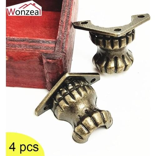 4pcs Vintage Jewelry Chest Gift Box Wooden Case Decorative Feet Leg Metal Corner Protector Antique Support Bracket+Screws